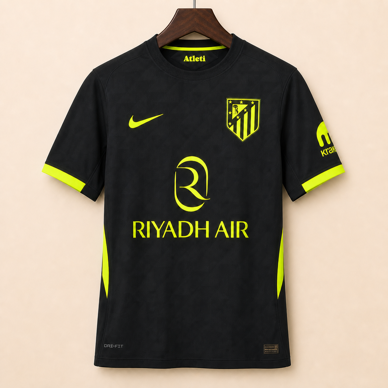Atlético de Madrid - Maillot extérieur 2026/27 - Noir et Volt - Vue avant