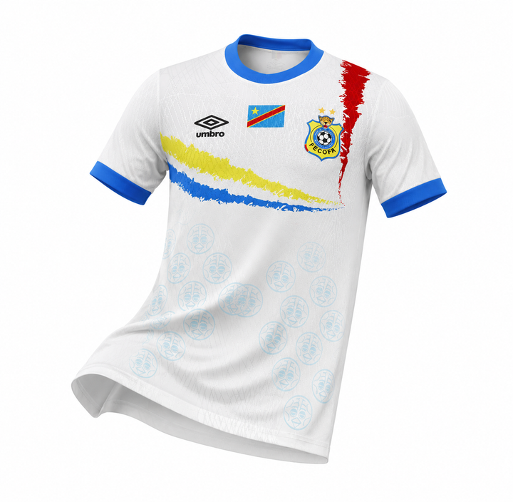 RD Congo – Maillot Domicile 26/27 – Blanc, Bleu, Jaune & Rouge
