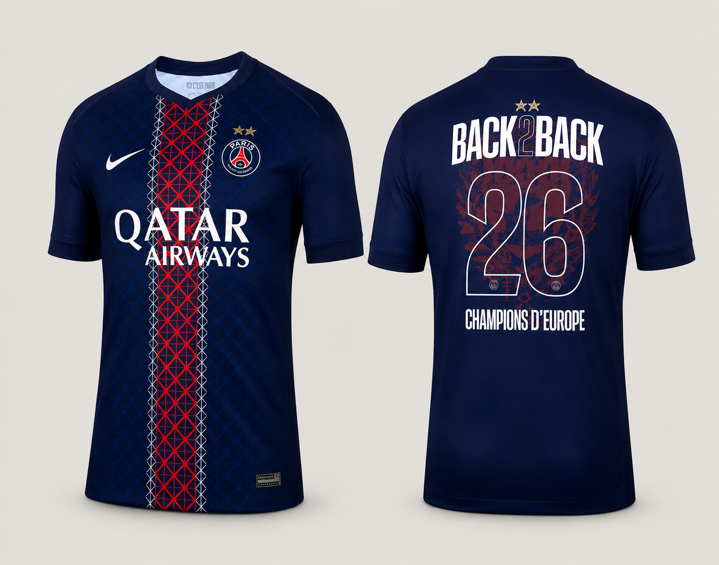 PSG - 2 Étoiles Back To Back Champions D'Europe 25/26 - Bleu (domicile)