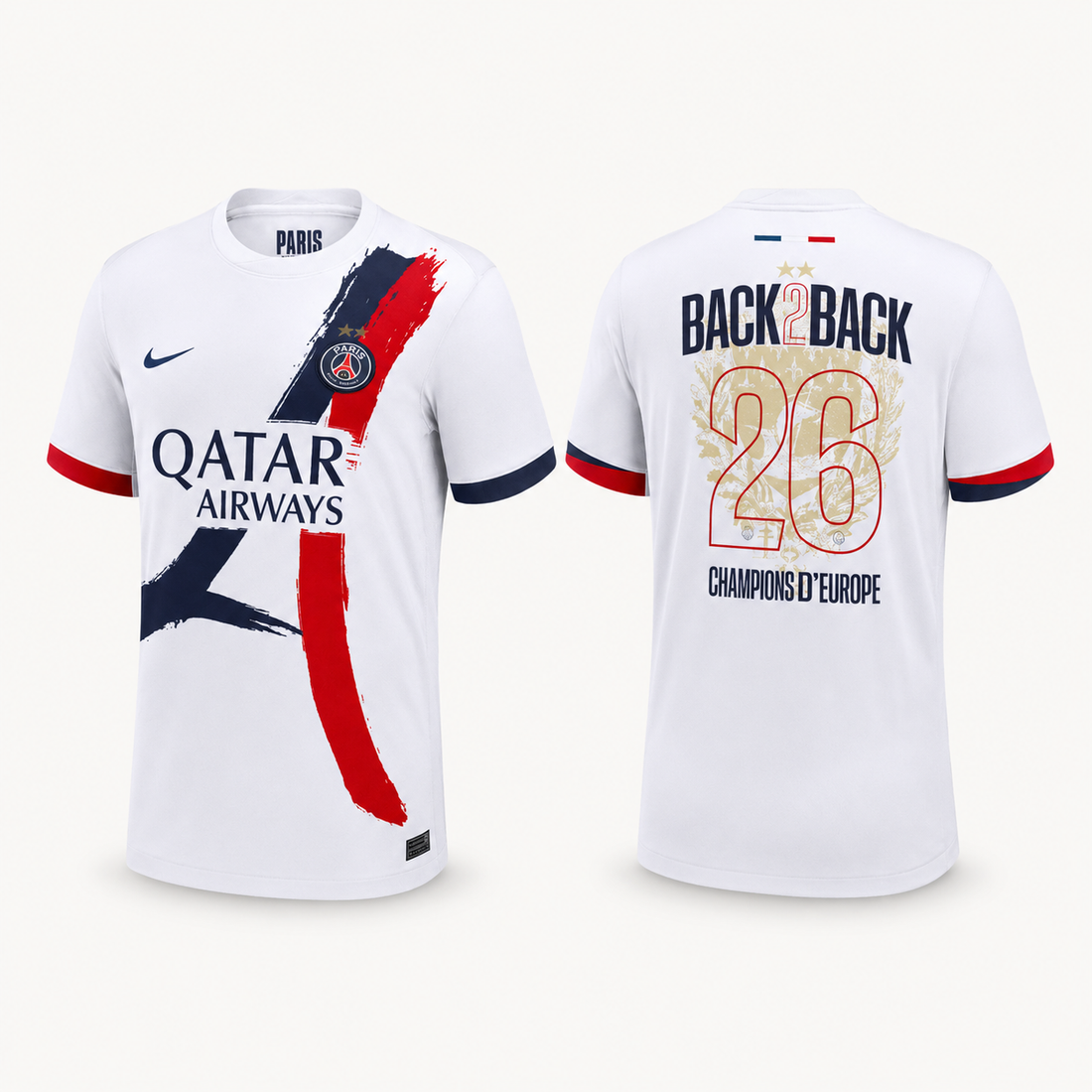 PSG - 2 Étoiles Back To Back Champions D'Europe 25/26 - Blanc (extérieur)